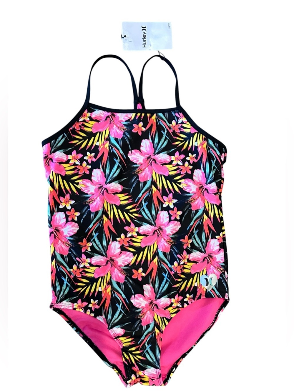 Hurley Girl’s One Piece Floral Bathing Suit Swimsuit NWT Size 10/12